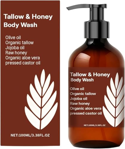 Gel de ducha de miel de sebo bovino 100 ml – Gel de ducha hidratante con miel para piel áspera y seca, limpia y nutre profundamente los poros, para un cutis uniforme, para todos los tipos de piel (1