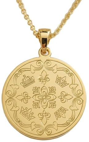 Collier pendentif rond en argent sterling 925 plaqué or avec gravure de l'emblème royal et chaîne maille forçat de 45,7 cm (18 pouces). Bijou fait main pour homme et femme | WWS_EGP_00792