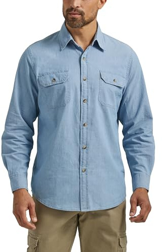 Wrangler Authentics Long Sleeve Classic Woven Shirt Camicia Button-Down, in Chambray Chiaro, S Uomo
