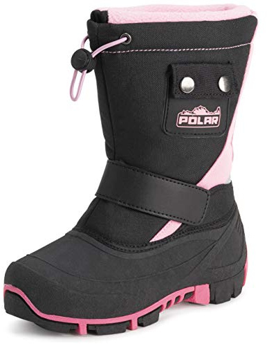 Polar Kids Winter Thermal Warm Winter Faux Fur Durable Rubber Sole Waterproof Outdoor Boots - Black/Pink - UK2/EU35 - YC0697