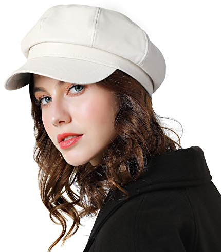 Genfien Sombrero para Mujer Boina de Cuero Gorro Vendedor de Periódicos Grueso Elegante Ligero Vintage Moda Vida Cotidiana Otoño Invierno