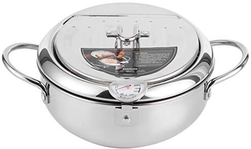 Japanese-style Mini Stainless Steel Frying Pot, Temperature-controlled Household Tempura Frying Pan, Compatible with Gas Stove, Induction Cooker and Electric Stove(20cm)