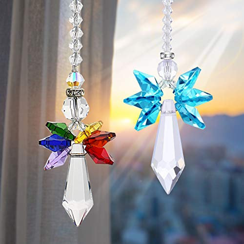 MOSNOW Rainbow Angel Crystal Suncatcher,2 Pcs Garden Sun Catchers Rainbow Maker,Colorful Pendant Crystal Hanging Decoration for Bedroom,Kitechen,Garden,Window,Car,Valentine's Day Presents