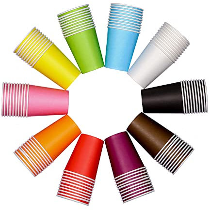 JOSPL Vasos Papel,100 Piezas Vaso de Papel Tazas de Fiesta Colores Papel Café Té Vasos Vasos Carton de Colores Vasos Papel Cumpleaños para Familia, Restaurante, Fiesta(Multicolor)