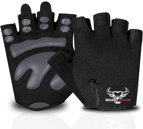 BEAST RAGE Gants de Fitness Musculation Homme et Femme Exercice Entraînements Gants Sport Gym Cyclisme Gymnastique Halterophilie Soutien Cyclisme Antidérapants Rembourrés (Black/Grey, S)