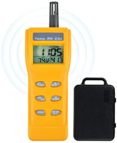 DANOPLUS Rilevatore di CO2 portatile, 0-9999 ppm, misuratore digitale di CO2, misuratore di temperatura e umidità, rilevatore di anidride carbonica con sensore NDIR, allarme cicalino e funzione di