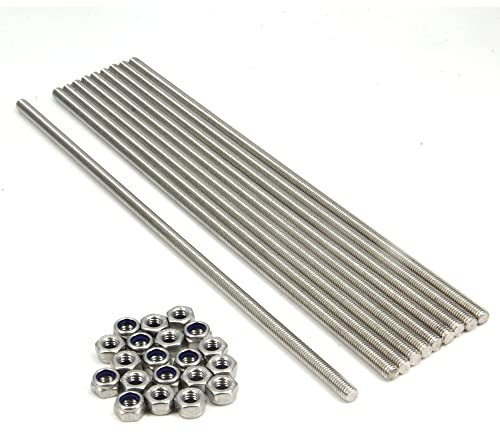 Zeberoxyz 10 pièces M6x250mm tige pleine filetée, filetage à droite, pas 1mm, avec 20 écrous de verrouillage pour les pinces, les cintres, les boulons d'ancrage et les boulons en U