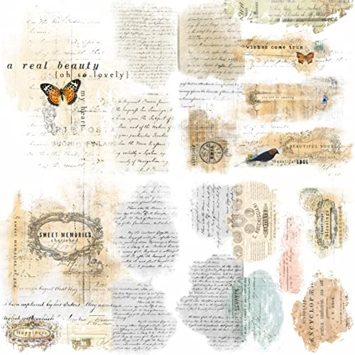 Script Pieces Lot de 6 feuilles de papier de riz imprimées différentes 30 g/m² pour découpage, travaux manuels, collage et art 20,32 x 26,67 cm