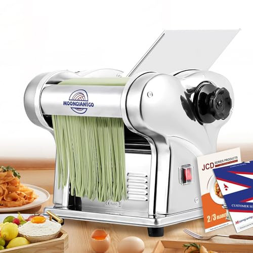 Moongiantgo Nudelmaschine Elektrische Edelstahl, Pastamaschine, Nudelmaker mit 2 Klingen von 1,5 mm und 4 mm, 9-Stufige Dickeinstellung 0,3-3 mm für Nudeln,Fettuccine,Tagliolini,Ravioli,Dumpling
