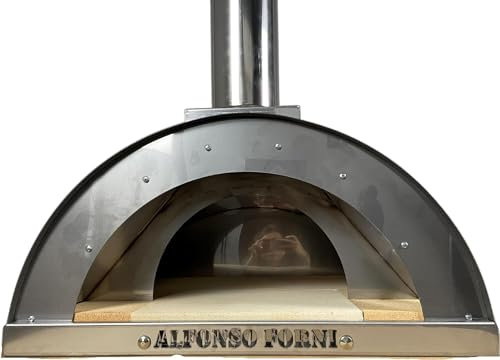 Alfonso Pizzaofen für den Außenbereich mit Holz – für Pizza, Brot, Focaccia, Fleisch – Direktbackraum aus feuerfesten Ziegeln und Edelstahl, 500 Grad, mit Skamotec isoliert – Made in Italy