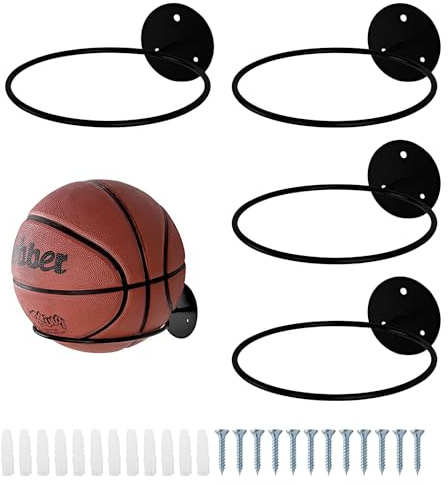 ZSMJAER 4 Pezzi Porta Palloni Da Muro, Supporti Da Parete Per Pallacanestro, Porta Palloni Da Muro In Metallo Per Pallacanestro, Calcio, Pallavolo, Rugby, con 12 Viti
