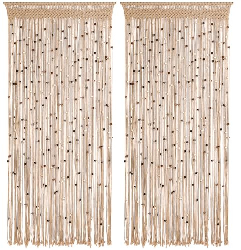 BECHAEO Cortina de Cuentas de macramé, Hecha a Mano, de algodón, para Puerta, Ventana, Cuentas de Madera, Colgante, Divisor de habitación, Armario, Dormitorio, decoración de privacidad, 2 Paneles de