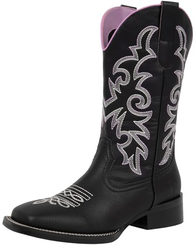 J's.o.l.e Stivali da cowboy da donna, stile western, metà largo, punta quadrata, stivali da cowgirl, per equitazione, scarpe ricamate