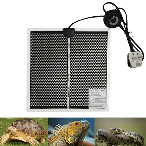 PeSandy Reptile Heat Pad with 7 Button Temperature Adjustment, Under Tank Terrarium Heat Mat for Reptiles Tortoise Snakes Lizard Gecko Frog Hermit Crab and Other Small Animal, 14W Reptile Heating Pads