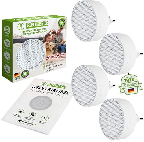 ISOTRONIC Schädlingeschutz für Innenräume und Orientierungslicht | Mäuseschutz Mäuseabwehr Mäuseschreck | 230V Rattenabwehr gegen Mäuse und Ratten 4 Stück