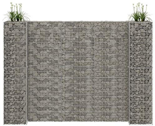 ShGaxin Jardinera de gaviones Forma de H, Huerto Urbano Terraza, Huerto En Casa, Tierra Huerto Urbano, Huerto Vertical, Mesa De Cultivo, Alambre de Acero 260x40x180 cm