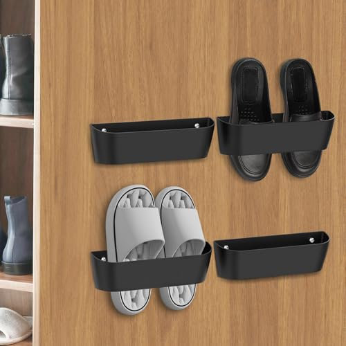 Domemit Portascarpe Salvaspazio Camper Roulotte da Porta, Portascarpe da Appendere al Muro, Ganci per Scarpiere Autoadesivi o da Forare Installazione in 2 modi, Accessori per Caravan Gadget - 4 Pezzi