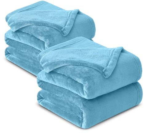 Hafaa Fleece Blanket King Size for Bed 2 Pack Fluffy Throws for Sofas Couch - 400 GSM Soft Cosy Extra Large Warm Throw Blankets for Adults, Light Blue, 230x270cm