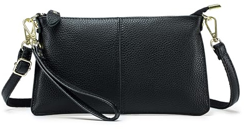 FORRICA Portafoglio Donna Borsa a Tracolla per Cellulare Piccola Borsa Tracolla Elegante Grande Portamonete in Vera Pelle Moneta Borsa Pochette Nero Notte