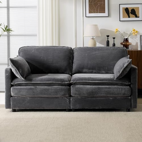 XSZD 167cm Loveseat Sofa Modern Corduroy 2 Seater Sofa Couch with Spring Cushion Removable Arms Upholstered Corduroy Seat for Apartment Living Room Bedroom UK Home Flats(Grey, 2 Seater)