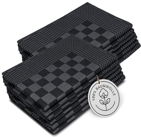 ZOLLNER 12er Set Geschirrtücher Baumwolle in 65x65 cm - extrem saugstarke und robuste Küchentücher - waschbar bis 60°C – in schwarz kariert - Gastronomiequalität - Oeko Tex® Zertifiziert