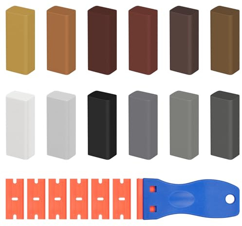 NUTKIT 19 Pezzi Riparazione di Piastrelle, 12 Colori Cera per Legno ad Alta Durezza e Resistenza, con Strumento di Fusione, per Laminato, Marmo, Piastrelle, PVC, Mobili, Ripristina Graffi, Crepe