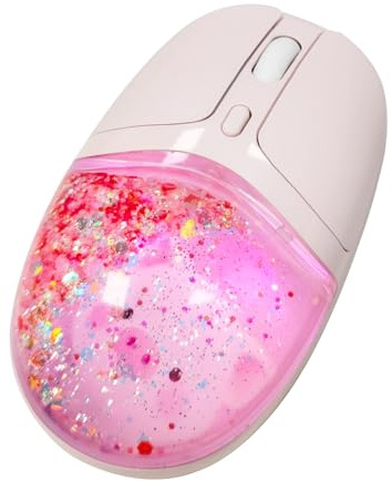 elec Space Wireless Bluetooth Mouse -Cute Clear Aqua Design, Glitter Liquid Sand Water Mouse with Optical Precision, Silent Clicks, LED Breathing Light,Transparent Retro Style for Home Office (Pink)