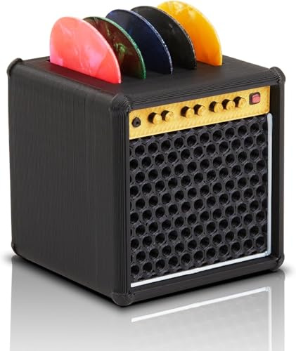 Elenviorina 1PCS Guitar Pick Holder - Guitar Pick Storage Case - Pick Organizer Box - Simulation Amp Speaker Desktop Ornament - Guitar Gift for Players and Beginners - Black