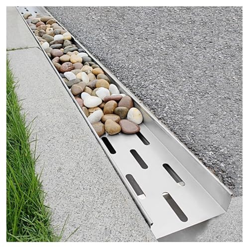 Canale di drenaggio per cortile，piccolo canaletta scolo acqua piovana acciaio inox 304，fossato di drenaggio in ciottoli，canale di grondaia in metallo per paesaggi esterni(H4*W15CM/H1.57*W5.91IN)