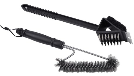 Amig - Kit 2 accessori pulizia barbecue AM23 - Spazzola acciaio inox 201 + spugna + manico polipropilene - 37 x 6 cm - Per manutenzione griglie