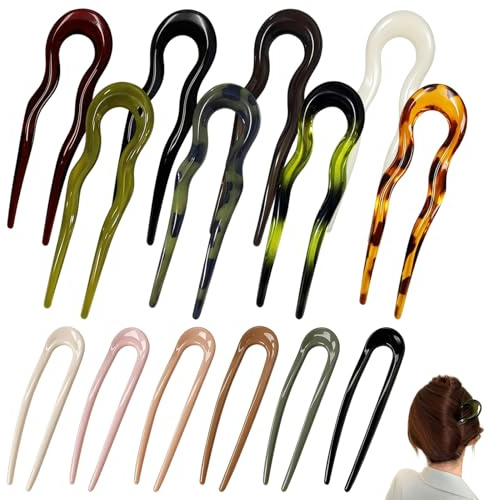 14 Stück Französische Haarnadel, U-förmige Haarnadeln Groß Frauen French Twist Hair Pin Hochsteckfrisur Chignon Pins Kopfschmuck Styling Haar Accessoires für Alle Haartypen