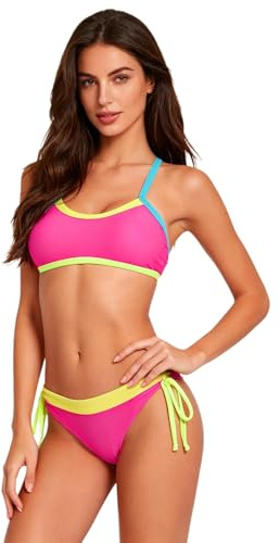 iEFiEL Bikini för kvinnor, set för kvinnor, sommar, badkläder ryggkors, justerbart band, bikinitopp, två stycken baddräkter, surfing, Mörkrosa, M