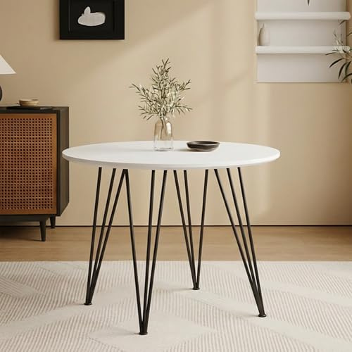 GOLDFAN Round Dining Table 80cm Small Retro Lounge Table Little Table with Metal Legs for Home and Office (80cm, White)