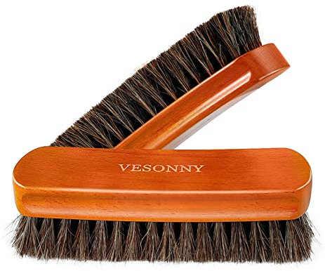 VESONNY Horsehair Shoe Brush, 2Pcs Shoe Polish Brush Shoe Cleaning Brush, Natural Bristles for Cleaning & Polishing Leather, Suede, Sneakers Shoes (Brown), 6''x2''x1.8'' (SB-1)