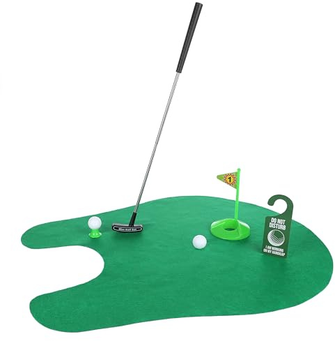 Set cadeau de golf de toilette FunX - Drôle de mini cadeau de golf pour hommes pour la salle de bain avec tapis de putting - Ensemble de 7 articles cadeaux de golf