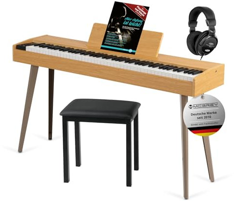 McGrey DP-17 AL Design Piano Set - 88 gewichtete Tasten mit Hammermechanik und Anschlagdynamik - 128 Klänge - 600 Begleitrhythmen - inkl. Bank, Kopfhörer und Klavierschule - helle Esche