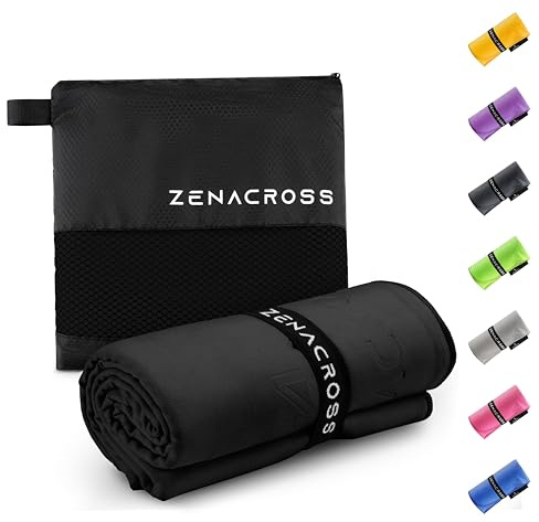 ZENACROSS Serviette Microfibre avec Sac de Transport - Serviette Sport Compacte, Séchage Rapide et Absorbante Taille M - Noir - 50x100cm