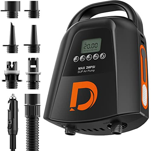 URYOHO Air Pump Electric, 9000 mAh Lithium Battery, 20 PSI High Pressure, Air Pump Portable, Rechargeble, 12V DC Car Connector, Paddle Board Pump For Stand Up Paddle Boards, Boats, Water Sports