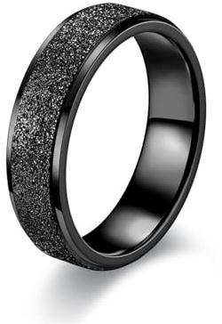 MAGIIE Anillo de Mujer 6mm Negro, Esmerilado de Acero Inoxidable, Banda Clásica para Boda y Compromiso