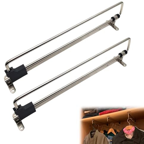 Ksvaye 2 Stück 25cm Kleiderstange Ausziehbar Teleskop Kleiderstange Edelstahl Verstellbare Kleiderstangen Schrank Verstellbare Ausziehbare Kleiderstangen für Schränke und Lagerbereiche
