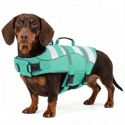 ASENKU Dog Life Jacket XS, Green, Polyester, Dog Swimming Float Jacket with Handle for Swimming, Boating, Surfing