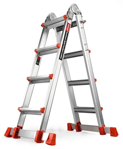 Soctone Ladder, A Frame Extension Ladder, Multi Position with Stabilizer Bar, 330 lbs Weight Rating Telescoping Ladder for Household or Outdoor Work, 14 Ft, Orange