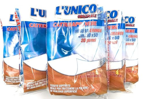 Panni Catturapolvere 30x50 cm – 100 Pezzi (5x20) – Tessuto Goffrato Antistatico per Pulizia Profonda di Pavimenti, Mobili, Vetri e Superfici – Compatibili con Scope e Uso Manuale – Casa e Ufficio