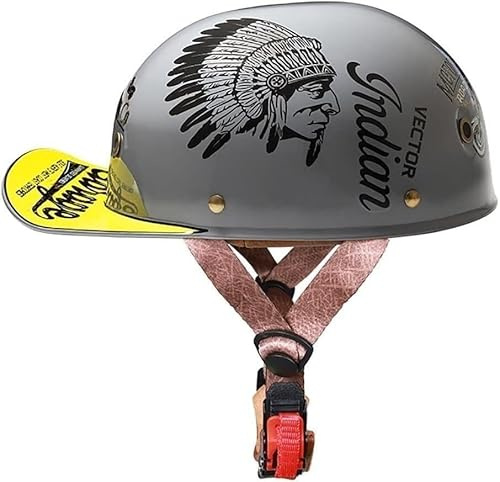 Halbschalenhelm Vintage Motorradhelm Baseball Cap Cruiser Chopper Scooter Helm Herren Retro Motorrad Halbhelm Damen Mofa Helm Mit ECE-Zulassung 55Cm~62Cm 5,M