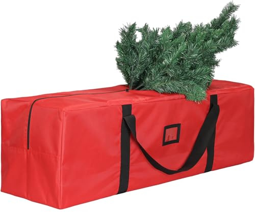 OUSFOT Porta Albero di Natale Tessuto Oxford 1680D, Custodia Albero di Natale per Alberi Fino a 1,8 m, Impermeabile Pieghevole Rosso, per Riporre Gli Addobbi Natalizi