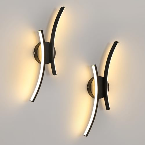 Mckalen Applique da Parete LED 2 Pezzi, 20W Nero Lampada da Parete Moderna 2250LM, 44.5CM Lampada a Muro LED Creativo Camera da Letto per Bagno Soggiorno Scale Corridoio, Bianco Caldo 3000K