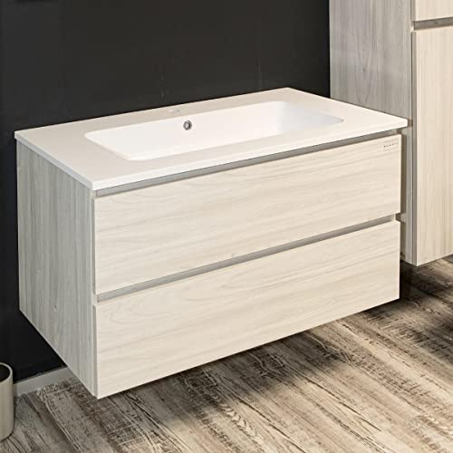 Lavabo da Incasso Rettangolare in Mineral Marmo, 71x46 cm, Bianco Lucido per Mobile Bagno con Troppo Pieno