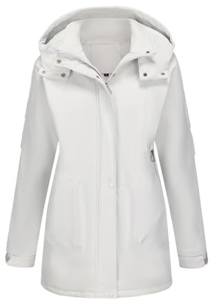chiguomaoyi Chaquetas impermeables ligeras para mujer Abrigos largos de softshell con forro polar cálido para otoño-invierno
