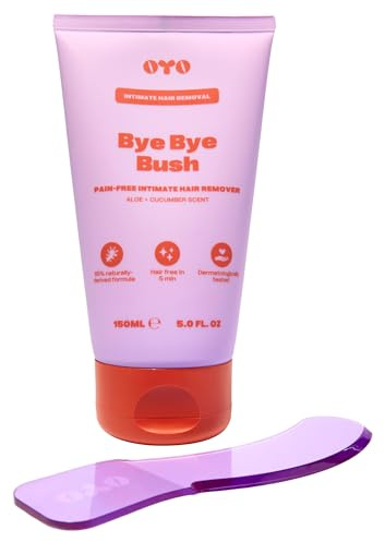 Bye Bye Bush by OYO – Hair Removal Cream for Women Private Area, Bikini Line, Inner Thighs & Armpits, Sensitive Skin Formula, 65% Naturally Derived, Fast Acting Aloe Cucumber – 5 fl oz