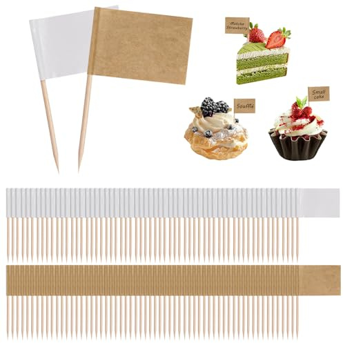 200 Bandierine in Carta Kraft Vuote per Stuzzicadenti, Etichette Decorativi Personalizzabili per Identificare Cocktail, Cupcake e Dessert con Stile, Ideale per Feste, Eventi e Buffet